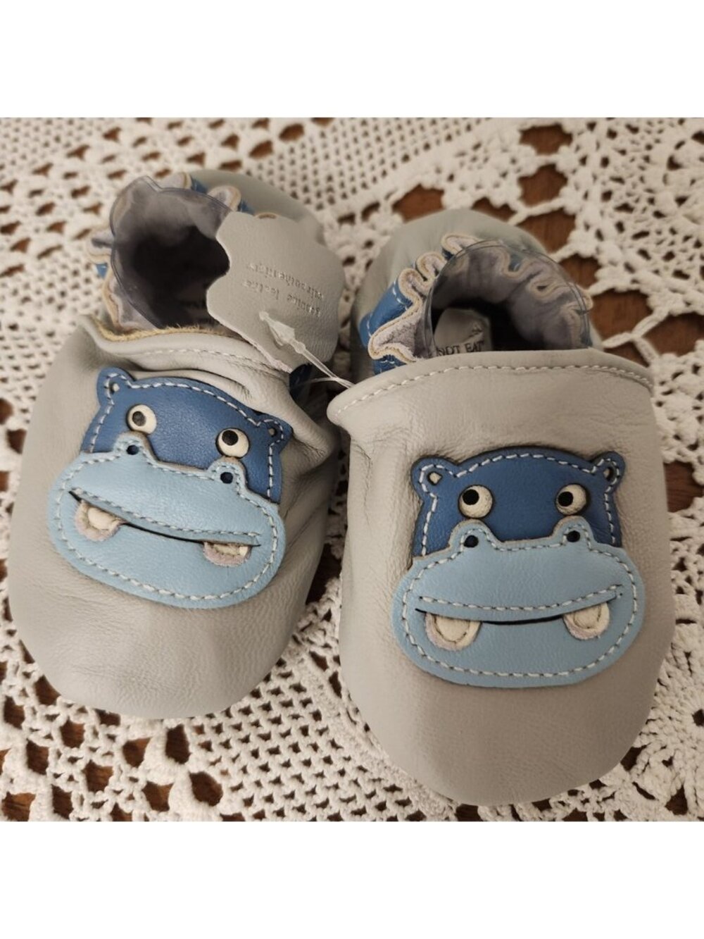 Tickle Toes Hippo Leather Infant Shoes‎ Grey Blue Moccasins 12-18M